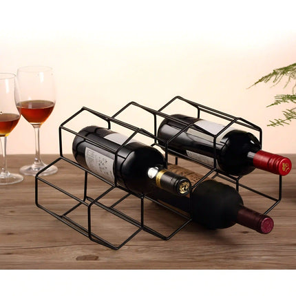7-Bottle Honeycomb Design Wrought Iron Wine Rack