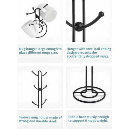 Decorme MugNest™ Countertop Tree Rack – Metal Black