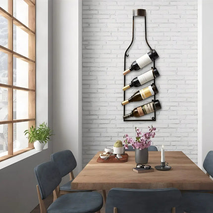 4-Bottle Hanging Wine Rack – Bottle Shape Design, Black Wrought Iron