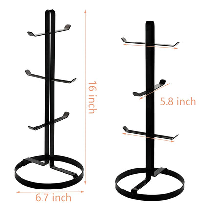 Decorme Mug Tree Holder – Black Metal Coffee Cup Organizer Rack (6 Hooks)