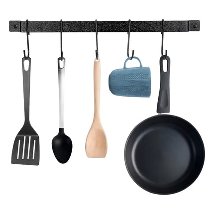 Decorme Wall Mounted Iron Kitchen Rail –  Utensil Rack with 10 S Hooks (Black)