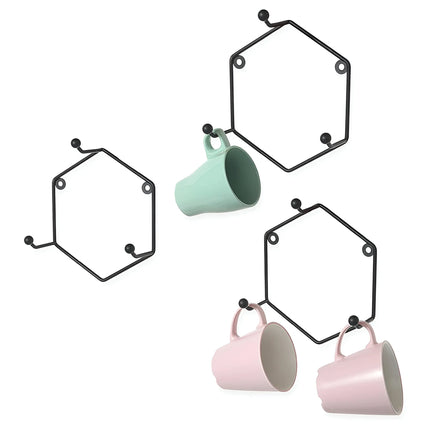Decorme Modern HexaHooks™ – Wall Mounted 3-Hook Geometric Mug Rack Set (Black, Set of 3)