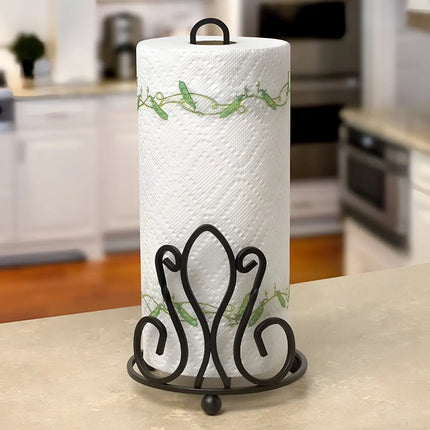 Wall Mounted Wrought Iron Paper Towel Holder – Black (Decorme)