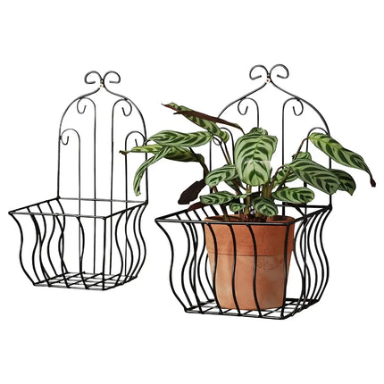 French Country Wall Baskets – Set of 2 Crested Arabesque Curled Iron Plant Holders
