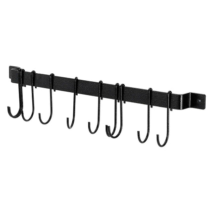 Decorme Wall Mounted Iron Kitchen Rail –  Utensil Rack with 10 S Hooks (Black)