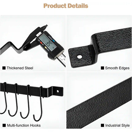 Decorme Wall Mounted Iron Kitchen Rail –  Utensil Rack with 10 S Hooks (Black)