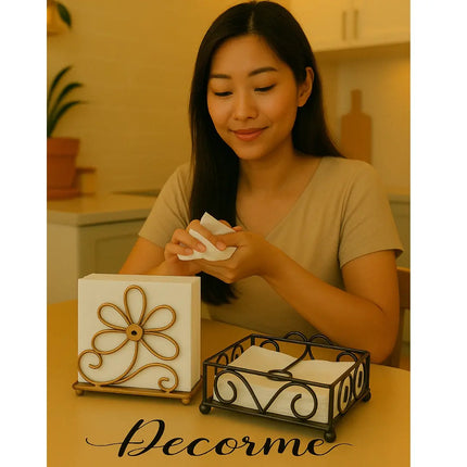 Golden Petal Tissue Stand – Vintage Flower Design