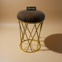 Chocolate Brown Modern Crisscross Iron Stool (Golden)