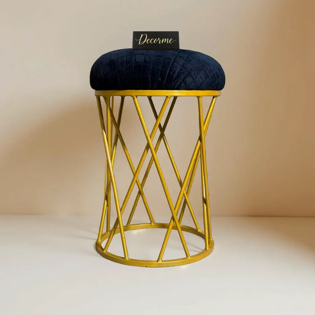 Midnight Blue Modern Crisscross Iron Stool (Golden)