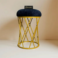Midnight Blue Modern Crisscross Iron Stool (Golden)