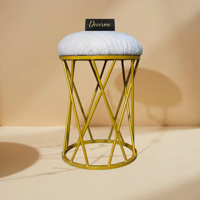 Warm Ivory Modern Crisscross Iron Stool (Golden)